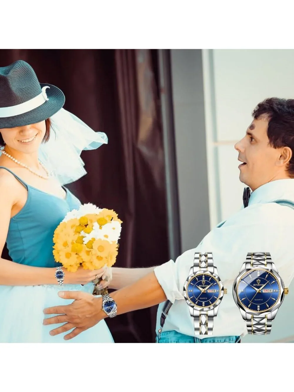 Luminous Waterproof Couple Watches Set for Him & Her - Gold & Silver Quartz